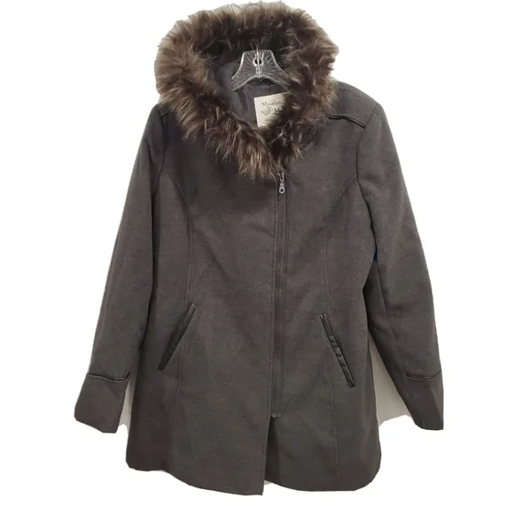 NWT Maralyn & Me Jacket Hooded Fur Trim Gray Coat - Picture 2 of 7